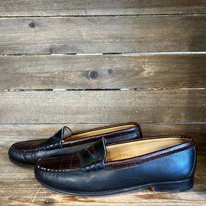 Womens Allen Edmonds Maine Shoe Black "Croc" Leather Penny Loafers Size 8 AA GUC